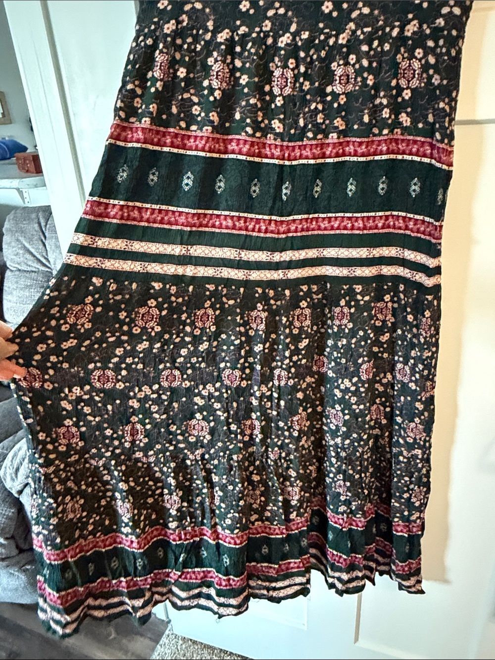 Knox Rose Dark Green Maxi Dress with Burgundy Floral Accents - Picture 3 of 5